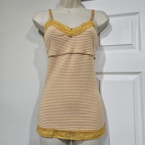 Elegant Mustard and Cream Striped Chemise with Lace Trim